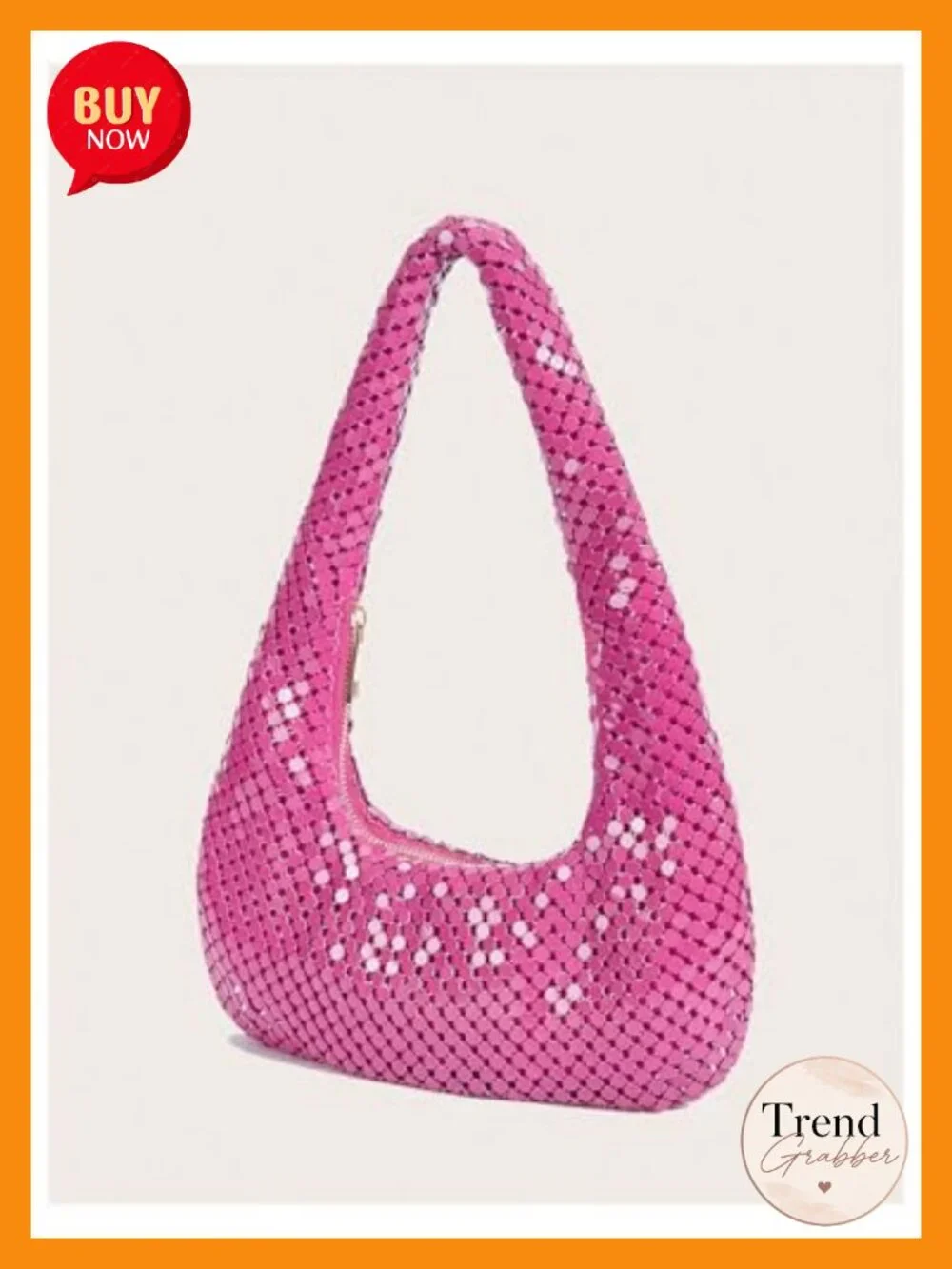 Metallic Glitter Sequin Hobo Evening Handbag with Zipper